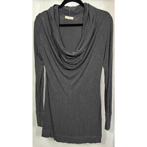 ecoSkin Women’s Small Long-Sleeve Draped Cowl Neck Tunic Gray - Hemp, USA Made